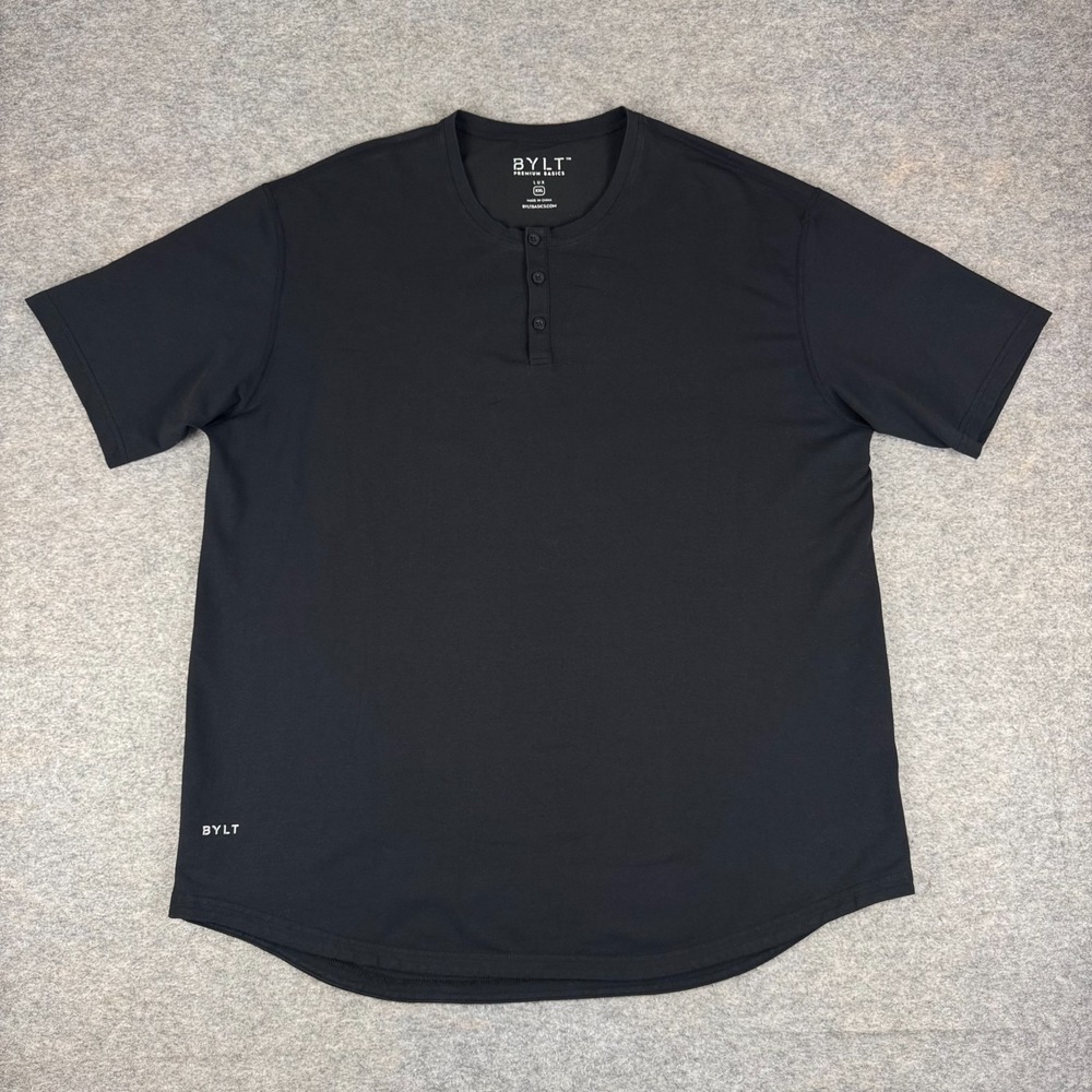 BYLT Premium Basics Henley Drop Cut LUX T-Shirt Black Mens XXL 2XL